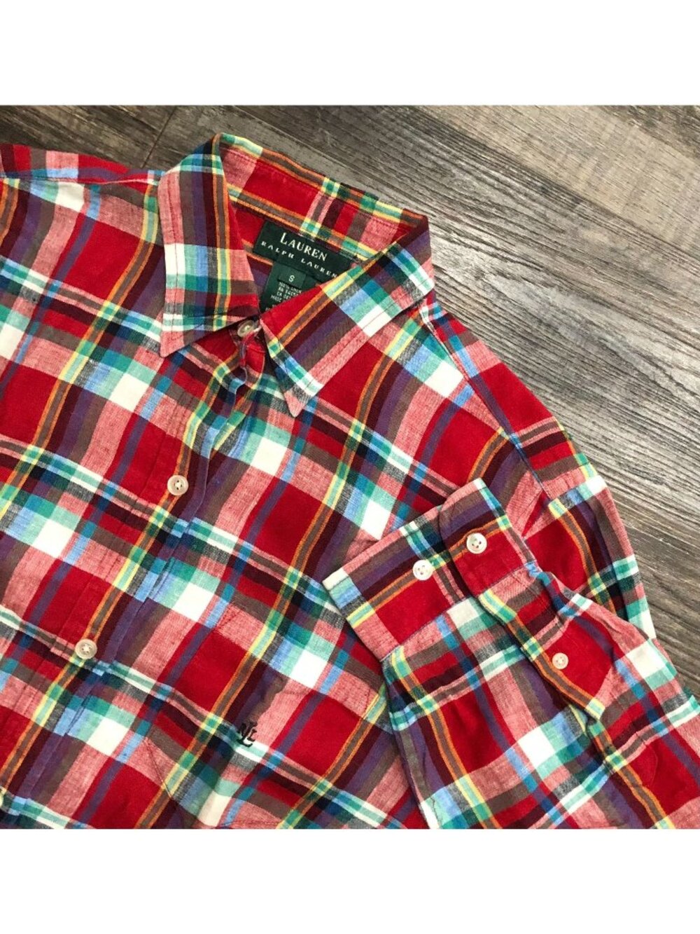 Lauren Ralph Lauren Womens Small Red Plaid Long Sleeve Button Up Shirt